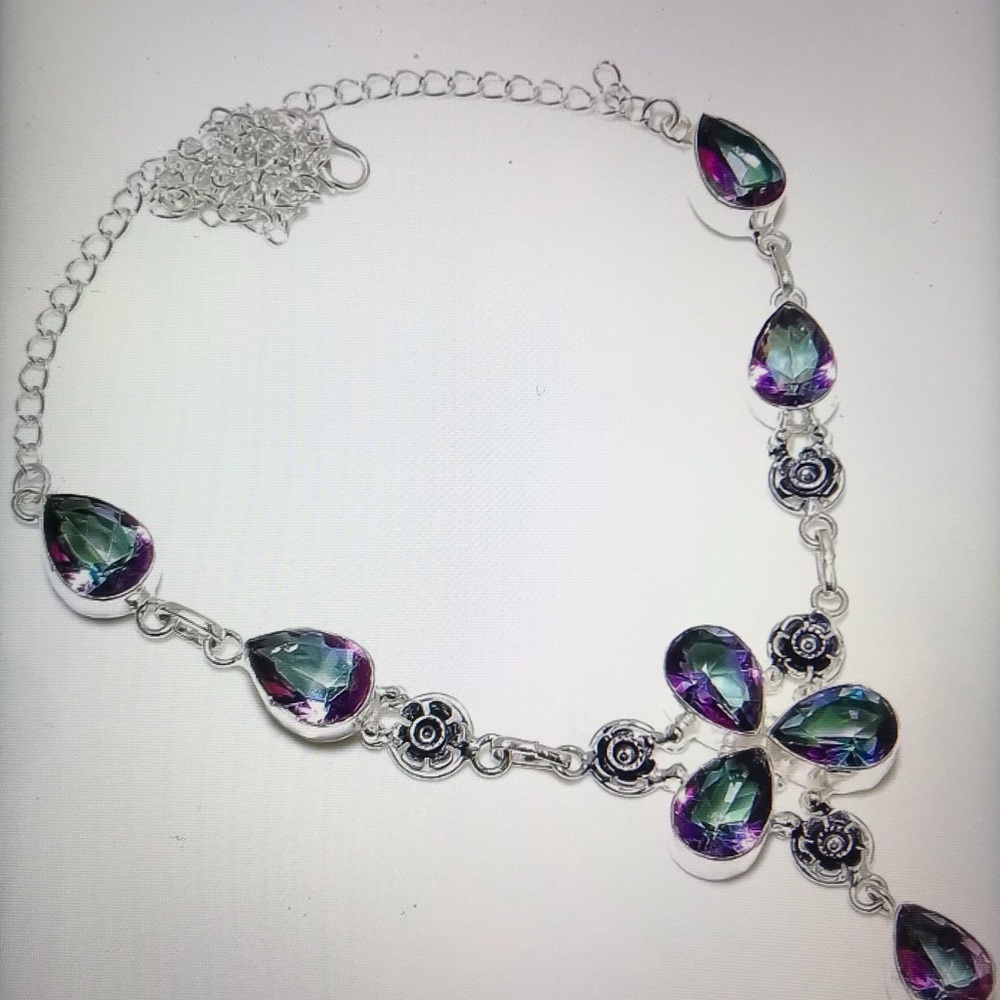 Mystic Topaz Stamped 925 Sterling Silver Necklace
